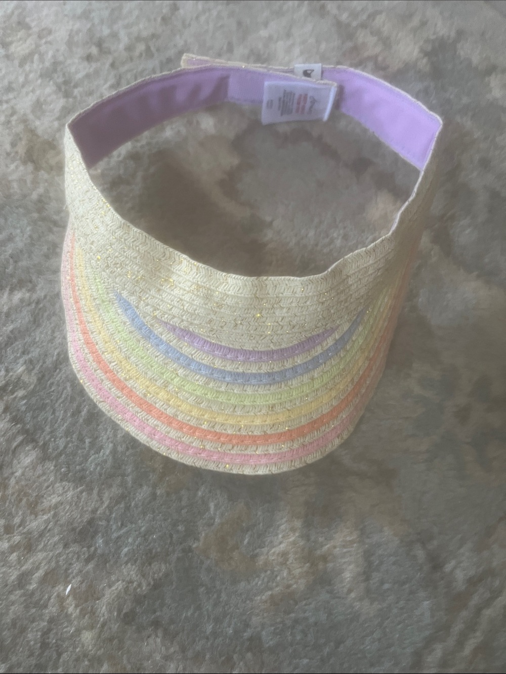 Joules Kids Straw Visor with Pastel Rainbow Trim and Lilac Lining